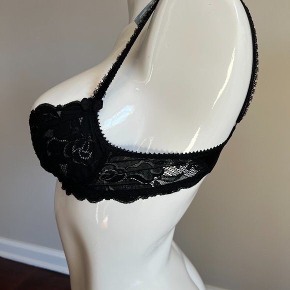 NWT Vintage Lou Bra from Paris France! All lace with Floral Scalloped Black 34B - Picture 5 of 14